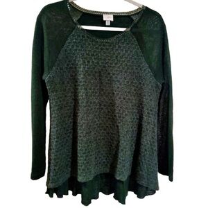 NWT CUPIO Hunter Green Sequin Trim Tunic Sweater T-Shirt Lining Size L